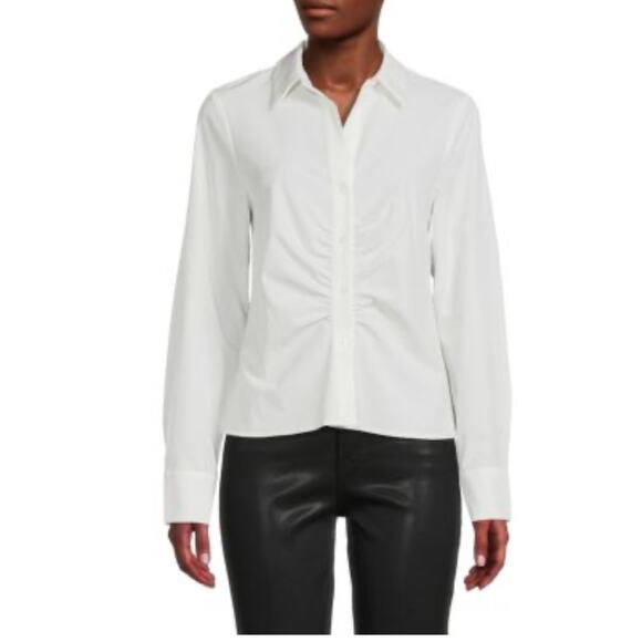 Calvin Klein Gathered Button Down Collared Shirt White L - Picture 1 of 9